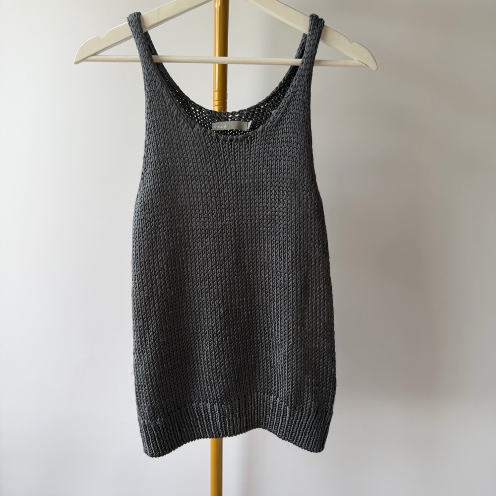 Vince 100% Silk Chunky Knit Sleeveless Dress Tank | Gray | XS